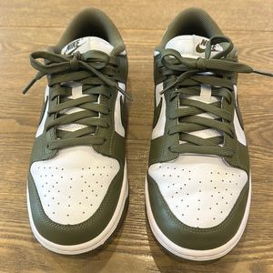 Nike Dunk Low sneakers, Olive green and white. EUC Women size 9